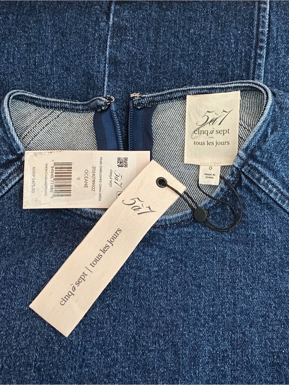 Cinq à Sept Giana Denim Pearl-Embellished Minidress size 0 - Picture 10 of 12